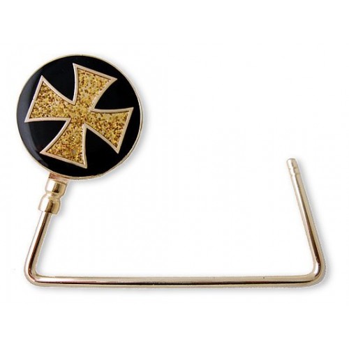 Bag Hanger - Enamel w/ Glittery Cross - Black - BH-GB454B